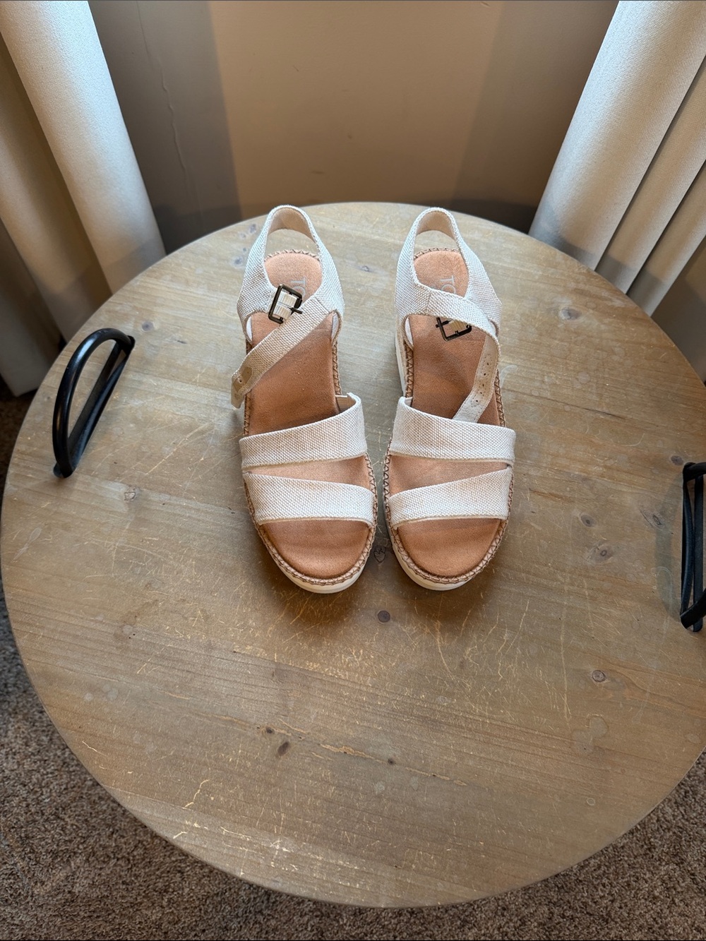 Toms Cream Canvas Wedge Espadrille Sandals